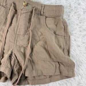 Project Indigo Women's Linen Blend Drawstring Waist Shorts‎ XS Tan Casual Beach